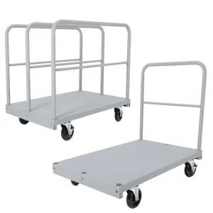 2 in 1 Steel Panel Truck Cart 2200 LBS Capacity Heavy Duty Flatbed with Removable Side Handrails 360° Swivel Wheels Steel Industrial Warehouse Use
