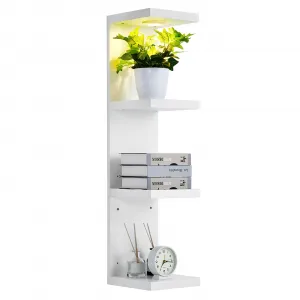 4Tier White Floating Shelves with Remote Control LED Lights, Wall Mounted Display Shelf, Space-Saving Storage for Living Room, Entryway & Hallway