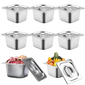 8-Pack Stainless Steel Hotel Pans with Lids, 6 in Deep Steam Table Pan, Commercial Grade GN 1/2 Size Food Storage Containers for Catering, Restaurants, Buffet, Party, Induction Cooktop & Dishwasher