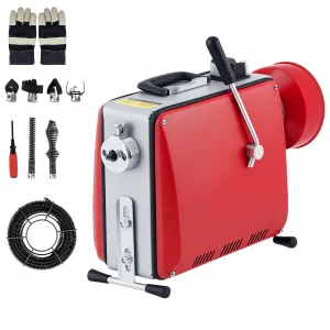 Drain Auger Sewer Snake Electric Drain Cleaner Machine 500W Motor Auto-Feed Steel Portable 66Ft & 16Ft Cables 6 Cutters Home & Professional Use