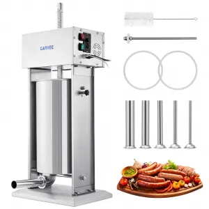 25L Electric Sausage Stuffer with Stepless Speed Control & Foot Pedal - 304 Stainless Steel Sausage Stuffer Machine Includes 5 Filling Tubes & Cleaning Kit for Home or Commercial Use