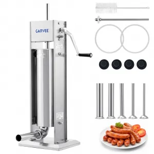 7LBS/3L Sausage Stuffer - 304 Stainless Steel Manual Sausage Maker with 2-Speed Gear & Torque Adjustment - Includes 5 Filling Tubes & Cleaning Kit for Home and Commercial Use