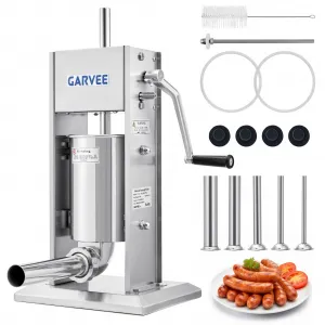 11LBS/5L Sausage Stuffer - 304 Stainless Steel Manual Sausage Maker with 2-Speed Gear & Torque Adjustment - Includes 5 Filling Tubes & Cleaning Kit for Home and Commercial Use