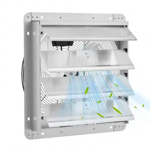 16 Inch Shutter Exhaust Fan Wall Mounted 2000 CFM High Speed Attic Vent Fan Automatic Shutters Quiet Powerful Airflow Aluminum