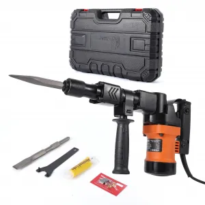 1400W Electric Demolition Jack Hammer, 2900 BPM, 13J Impact, Heavy Duty Anti-Vibration Concrete Breaker Kit with 2 Chisels, 360° Handle, Case & Gloves for Trenching and Breaking Holes