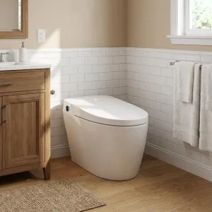 One Piece Smart Toilet with Bidet, Auto Open/Close, Foot Sensor Lift, Auto Silent Flush, Heated Seat, Warm Air Dryer, LED Night Light and Remote Control, White