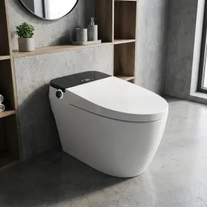 One Piece Smart Toilet with Bidet, Auto Open/Close, Foot Sensor Lift, Auto Silent Flush, Heated Seat, Warm Air Dryer, LED Night Light and Remote Control, Black & White