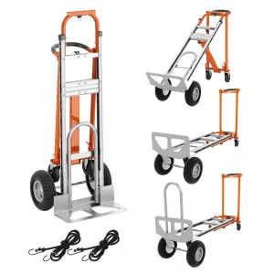 Heavy Duty 3-in-1 Convertible Aluminum Hand Truck Dolly – 1000 lbs Capacity – Folding Platform Cart with Wheels & Elastic Straps – Utility for Home, Warehouse, Office – Orange