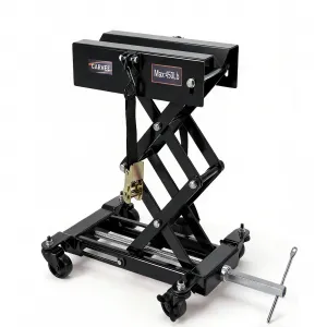 450 lbs Transmission Jack - Low-Profile 7"-23" Lift, Heavy-Duty Steel Design with Safety Straps and 4 Swivel Wheels for Garage Use, Black