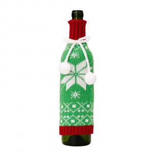 Christmas Wine Bottle Cover Reusable Handmade Knit Sweater Wine Bottle Bags Decorations For Christmas Wedding Snowflake