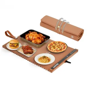 2-Zone Heating Food Mat - 24"X15" Warming Mat for Food Rollable Full-Surface Warmer with 6 Temp Settings & 3H Timer, Anti-Slip Heat-Insulated Pad for Meals (Orange)