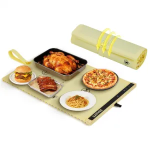 2-Zone Heating Food Mat - 24"X15" Warming Mat for Food Rollable Full-Surface Warmer with 6 Temp Settings & 3H Timer, Anti-Slip Heat-Insulated Pad for Meals (Cream)