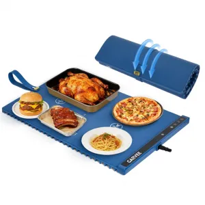 2-Zone Heating Food Mat - 24"X15" Warming Mat for Food Rollable Full-Surface Warmer with 6 Temp Settings & 3H Timer, Anti-Slip Heat-Insulated Pad for Meals (Blue)