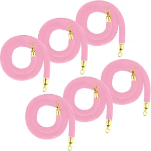 6 Pack Stanchion Ropes with Hook, 5 Ft Crowd Control Barrier Rope for Red Carpet, Party, Hotels, Convention, Theaters, Pink