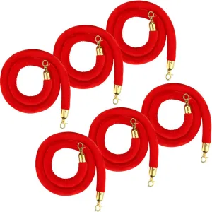 6 Pack Stanchion Ropes with Hook 5 Ft Crowd Control Barrier Safety Rope for Red Carpet Red