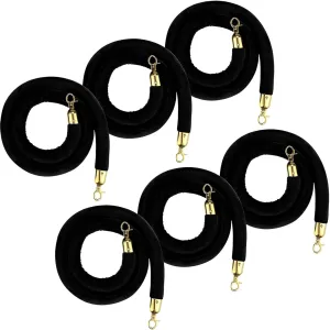 6 Pack Black Stanchion Ropes with Hook 5 ft Crowd Control Barrier for Red Carpet Party Hotels Convention Theaters