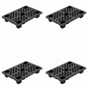 Heavy Duty Interlinked Plastic Pallet, Stackable Lightweight HDPE, Ventilated Grid, Waterproof & Damp-Proof, Material Handling for Warehouse, Garage, Black, 4 Pack, Specs: 4 pieces Black