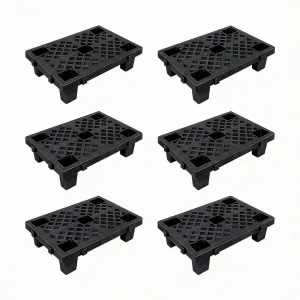 6 Pack Black Plastic Pallets Interlocking Nestable Heavy Duty HDPE Grid Pads Lightweight Waterproof for Garage Basement Warehouse