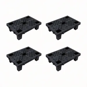 4 Pack Black Plastic Pallets Interlocking Nestable Heavy Duty HDPE Grid Pads Waterproof Ventilated for Garage Basement Warehouse