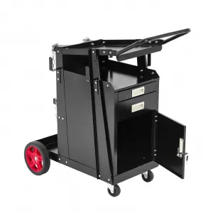 Welding Cart Heavy Duty Carbon Steel with Drawers & Cabinet, Gas Tank Holder, 220lb Capacity, Rolling Cart with Handle for Mig Tig Plasma, Workshop Use