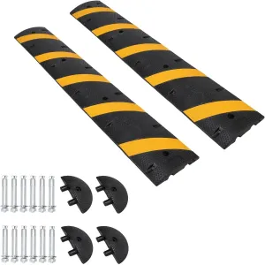 Rubber Speed Bump 2 Pack 25,000 Lbs Capacity Dual-Channel Cable Management Low-Profile 2" Height Modular Design with End Caps for Driveways and Commercial Roads