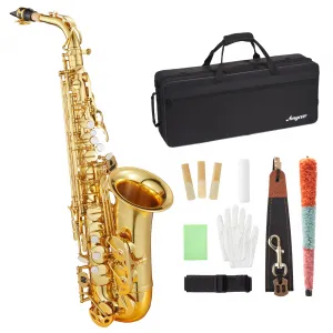 Eb Alto Saxophone Black Gold Keys Gold Lacquer Beginner Kit 11 Reeds Case Mouthpiece Gloves School Band