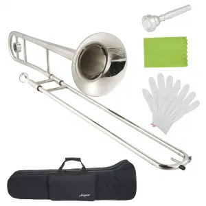 Bb Alto Trombone for Beginners and Students – Nickel-Plated Brass Instrument with Case, Mouthpiece, Gloves, Cleaning Cloth – Accurate Tone, Strong Projection – Perfect for School Band & Orchestra, Nickel Plating