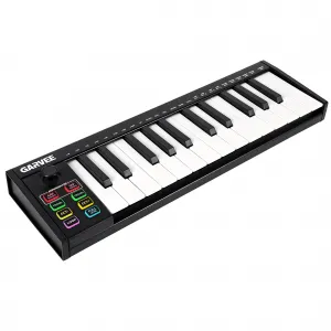 25 Key MIDI Keyboard, USB MIDI Keyboard Controller with DAW Integration, 8 Drum Pads & OLED Display, Beat Making Machine, Perfect for Music Production, Black