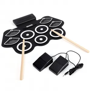 Electric Drum Set 9 Pads, Portable Electronic Drum Kit, Roll Up Practice Drum Pad with Headphone Jack, Pedals & Sticks, MIDI, Recording Function, Great Holiday Xmas Birthday Gift for Kids