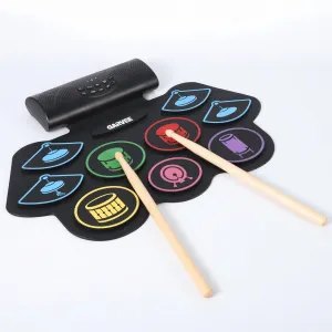 Wireless 9-Pad Roll-Up Electronic Drum Set - Dual Stereo Speakers, App Learning, Recording, Drum Sticks & Pedals, Headphone Jack - 9-Panel Wireless Portable External Electronic Drum (Color Wireless Model)