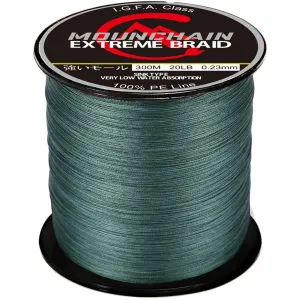 Braided Fishing Line 300M 8 Strands Abrasion Resistant Super Strong 100% PE Dark Green 10LB