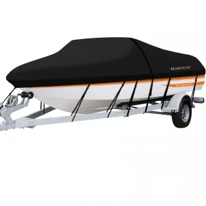 Heavy Duty 300D Marine Grade Waterproof Polyster Canvas,PU Waterproof Boat Cover,Fits 17-19ft V-Hull, Tri-Hull, Fishing Boat, Runabout, Bass Boat with Tightening Straps