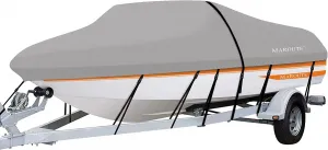 Waterproof Boat Cover 420D Polyester Canvas UV-Resistant Tear-Resistant Fits 17-19ft V-Hull Tri-Hull Fishing Boat