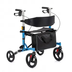 Widen Seat Rolling Walkers for Seniors Double Folding Rollator Walkers Lightweight Aluminium Frame Rollator Walker/Comfort Handles with Dual Braking System/Thick Backrest/ 4 Wheels(Blue)