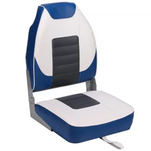 One Pair Marine High Back Folding Boat Seat,White/Blue/Charcoal(2 Seats)