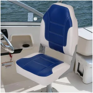 2 Pack High Back Folding Boat Seats + Thickened Sponge Padding + Weather-Resistant PVC + Aluminum Hinges + Blue/White + Fishing, Speedboat, Canoe