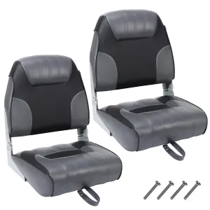 2 Pack Folding High Back Boat Seats + Thickened Sponge Padding + Stainless Steel Screws + Waterproof PVC + Aluminum Hinges + 5" x 5" Bolt Hole Pattern + Fishing, Sightseeing