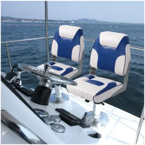 2 Pack Boat Seats Low Back, Fold-Down Fishing Boat Chair, Thickened Sponge Padding, Stainless Steel Screws, Weather-Resistant PVC, Aluminum Hinges, Suitable for Sightseeing, Speedboat, Canoe