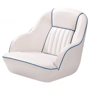 Pontoon Boat Seat, Captains Bucket Boat Seat, Back Folding Boat, Boat Cabin Seating - White & Blue