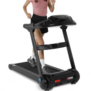 4.0 HP Folding Treadmill, [Max 400 LBS] [No Assembly] [0.6-8.7 MPH] Heavy Duty Treadmill for Running Walking, Foldable Treadmill with LCD Monitor & Pulse Detection for Office Home Workout