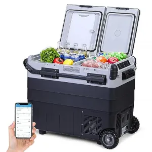 12V Refrigerator 53QT Dual Zone WIFI APP Control -4℉ to 50℉, Aluminum Evaporator, Car & Home Use, Battery Protection