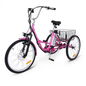 Electric Tricycle for Adults, 7 Speeds Folding Electric Trike, 26 Inch 3 Wheel Motorized Bicycle w/ 36V 10Ah Removable Battery, E Trikes with Large Basket, 330 Loading Capacity, 250W Motor, Pink
