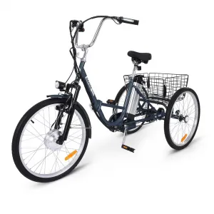 Electric Tricycle for Adults, 7 Speeds Folding Electric Trike, 26 Inch 3 Wheel Motorized Bicycle w/ 36V 10Ah Removable Battery, E Trikes with Large Basket, 330 Loading Capacity, 250W Motor, Gray