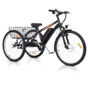 Adult 3-Wheel Electric Bike, 7-Speed Electric Trike with Basket - Black Orange / 26 inch Wheel