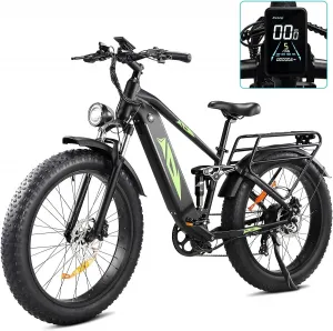 Electric Bike for Adults, [Peak 1500W Motor] Electric Mountain Bike, 26" Fat Tire Ebike, Max 60 Miles 28MPH Electric Bicycle with 48V/17.5Ah Battery, LCD Display, 7 Speed, Front Suspension (Gray)