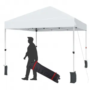 8'x8' Instant Pop-Up Canopy Tent - One-Person Setup, Commercial Outdoor Tent with 1-Button Push, Wheeled Bag, 4 Sandbags, 8 Stakes & Ropes, White