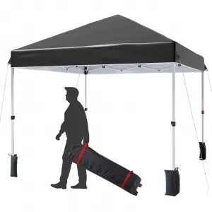 8'x8' Instant Pop-Up Canopy Tent - One-Person Setup, Commercial Outdoor Tent with 1-Button Push, Wheeled Bag, 4 Sandbags, 8 Stakes & Ropes, Black