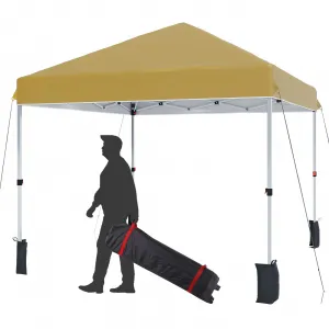 10'x10' Instant Pop-Up Canopy Tent - One-Person Setup, Commercial Outdoor Tent with 1-Button Push, Wheeled Bag, 4 Sandbags, 8 Stakes & Ropes, Khaki