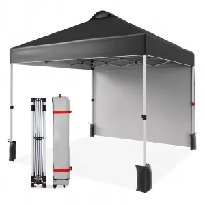 10'x10' Pop-Up Patio Tent with Sidewalls Instant Commercial Canopy, Wind Tunnel Design, Includes Wheeled Bag, 4 Sandbags & 8 Stakes, Black