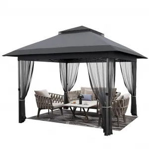 12'x12' Softtop Gazebo Outdoor Pop Up Canopy with Mosquito Netting Double Roof for Garden Patio Lawn Party Tent Shelter Grey